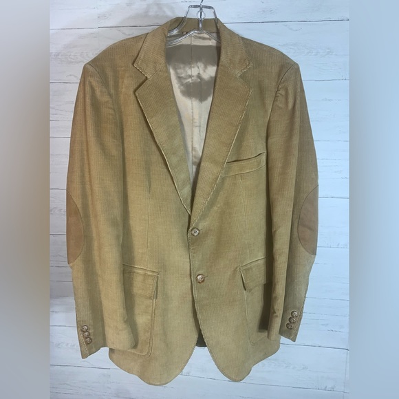 Elderado Mens Vintage Two Buttons Corduroy Blazer Jacket Tan Beige 42 - Picture 1 of 10